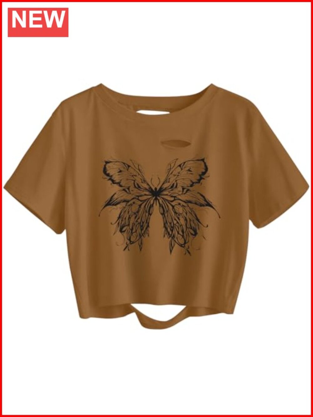 Women's Ripped Crop Tee T-Shirt, Distressed Short Sleeve Casual Summer Top
